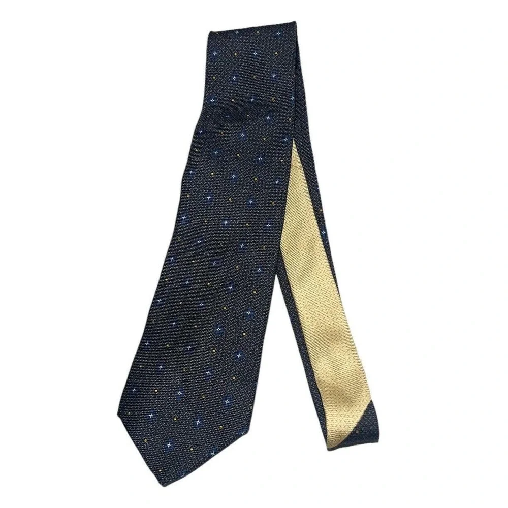 Vintage Tommy Hilfiger 100% Silk Mens Necktie 2 tone Charcoal /Gold 60 in USA‎
